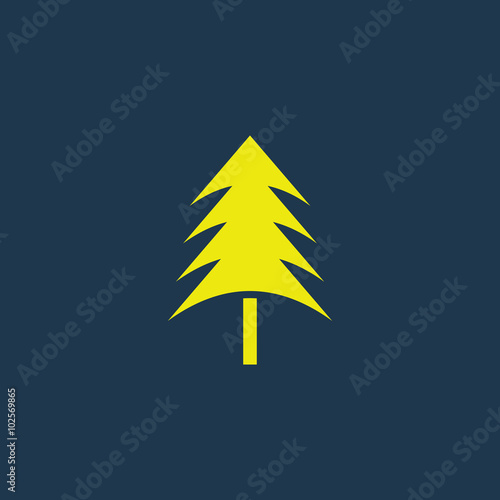 Yellow icon of Christmas Tree on dark blue background. Eps.10