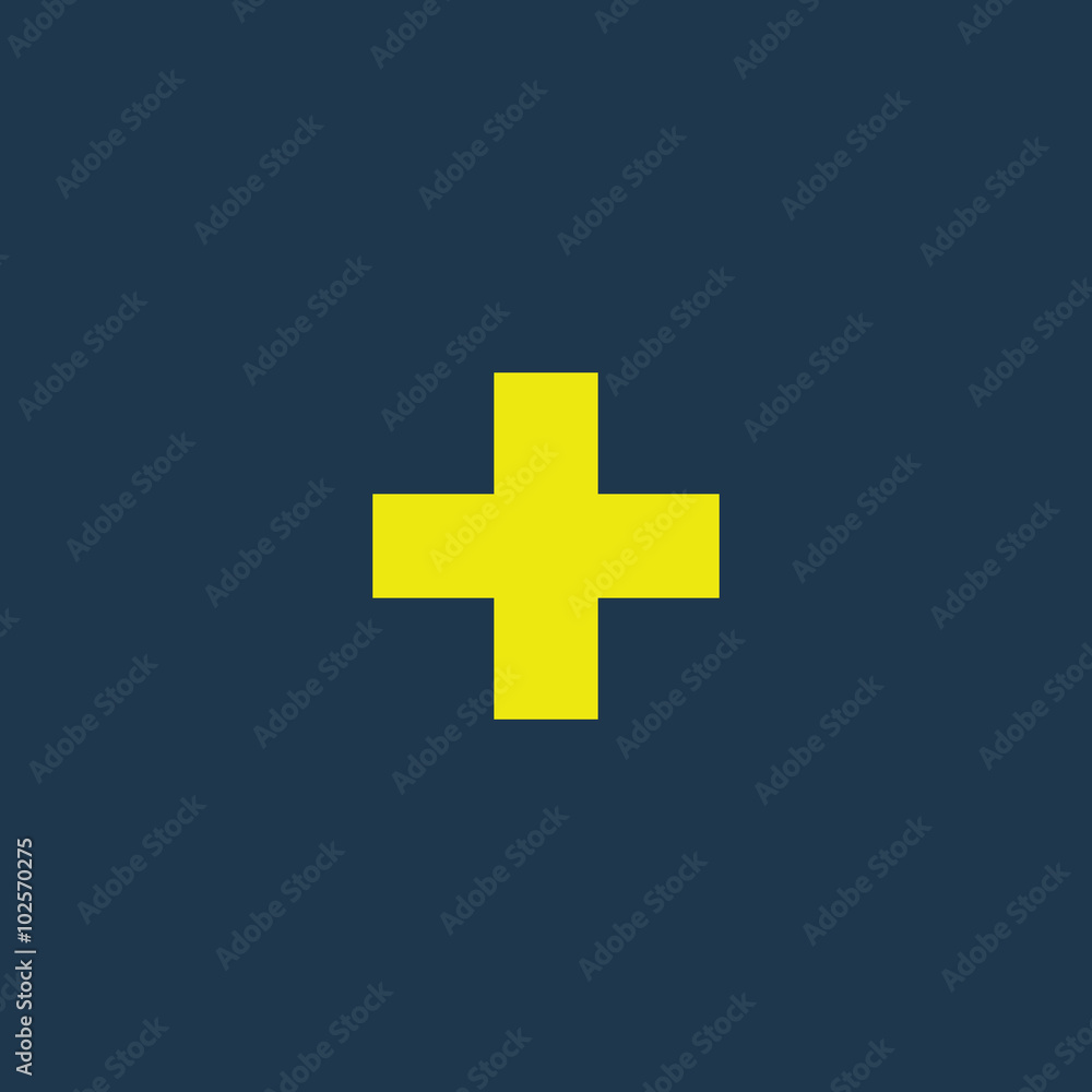 Yellow icon of Plus on dark blue background. Eps.10 Yellow icon of Plus on dark blue background. Eps.10