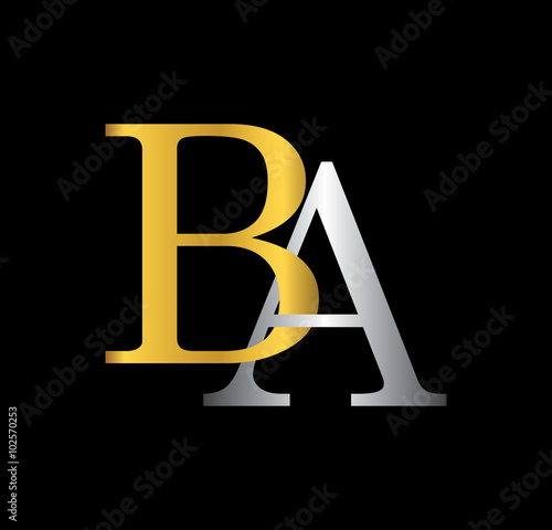 BA initial letter with gold and silver