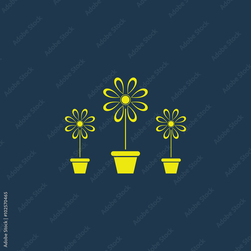 Yellow icon of Flower Vase on dark blue background. Eps.10