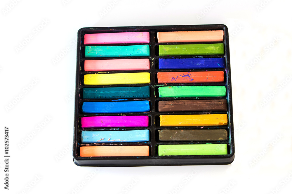 chalk color box white isolated chalk color box white isolated