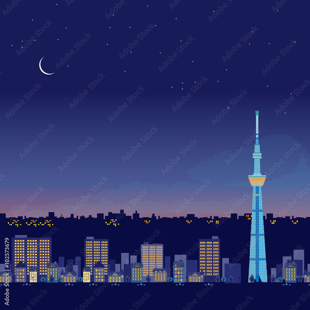 スカイツリー 夜景 イラスト Stock Vector Adobe Stock