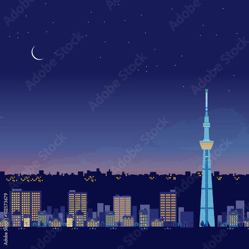 スカイツリー　夜景　イラスト