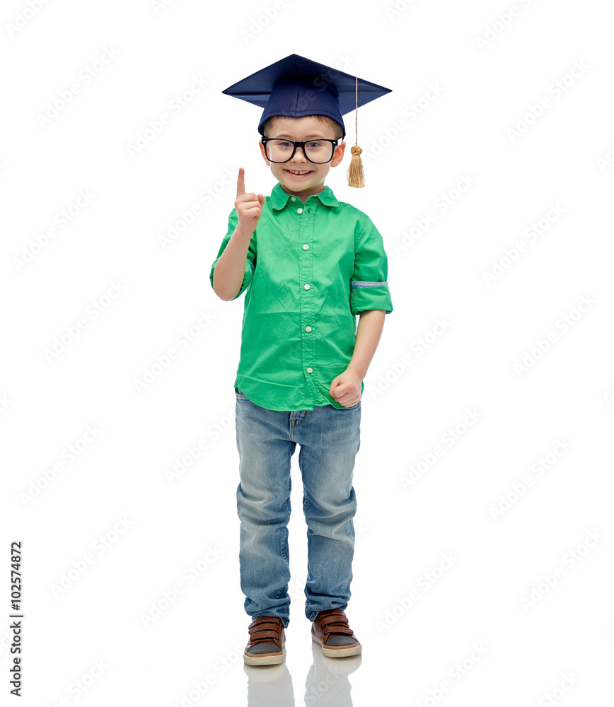 happy boy in bachelor hat and eyeglasses happy boy in bachelor hat and eyeglasses