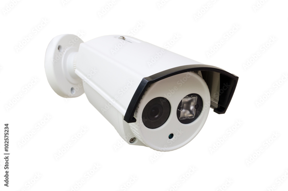 white CCTV security camera on white background white CCTV security camera on white background
