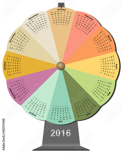 Vector rotating colored 2016 calendar at stand