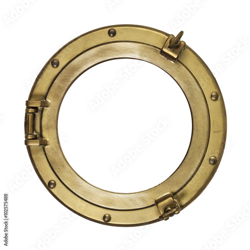 Brass porthole isolated with clipping path