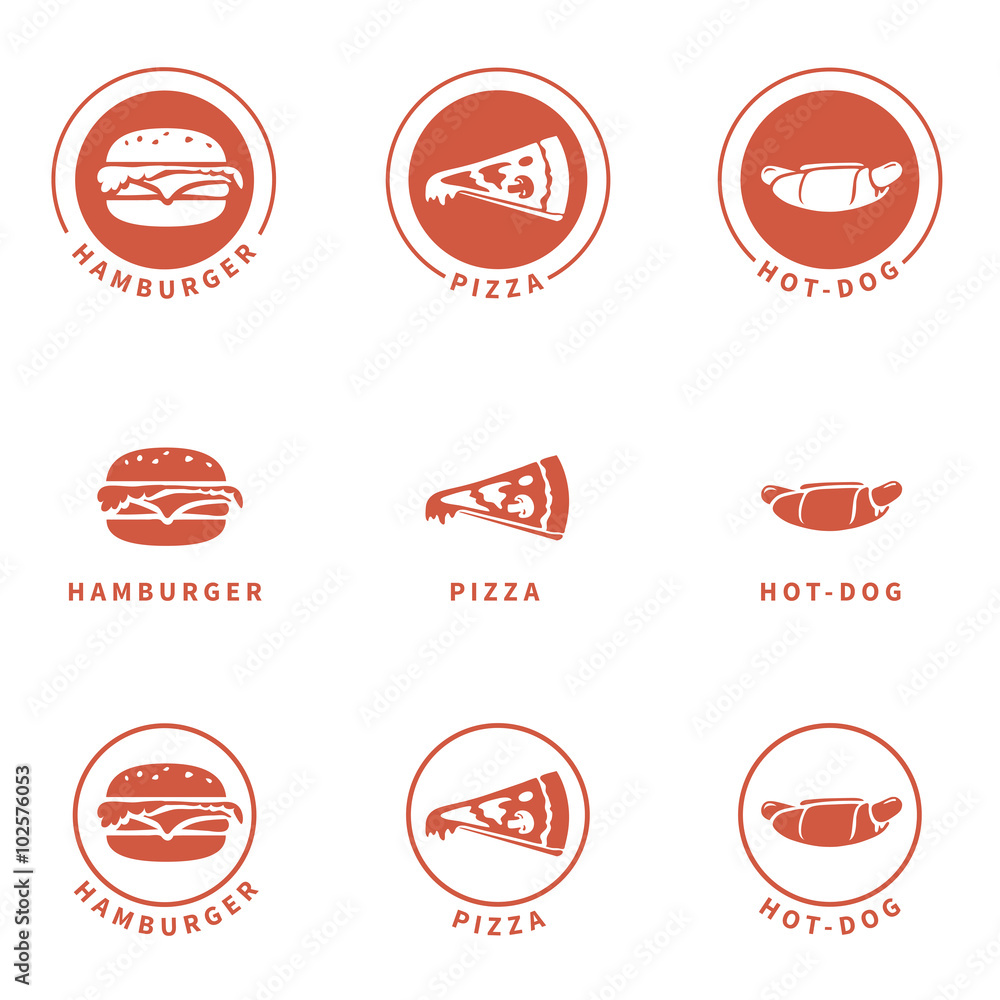 Obraz premium Hamburger, pizza & hot-dog retro icons set