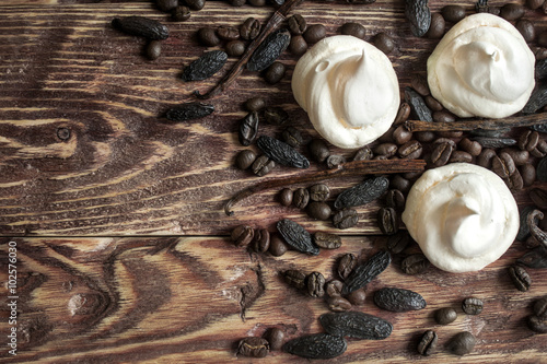 White Meringue with coffee, vanilla and tonka bean photo