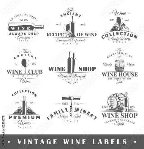 Set of vintage wine labels