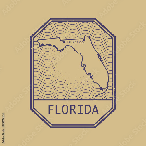 Stamp with the name and map of Florida, United States