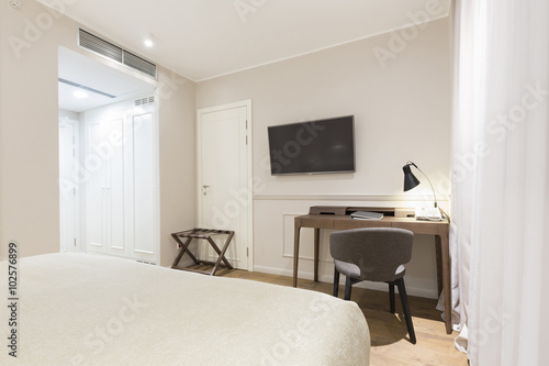 Interior of a luxury hotel bedroom in night