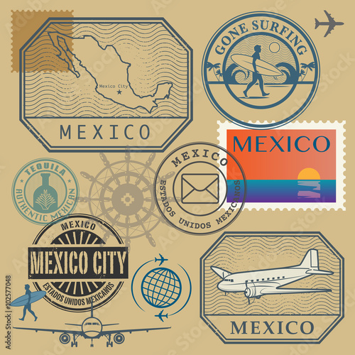 Travel stamps set, Mexico