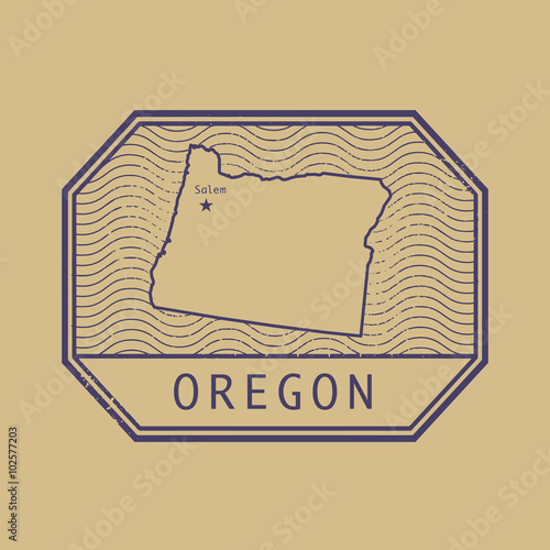 Stamp with the name and map of Oregon, United States