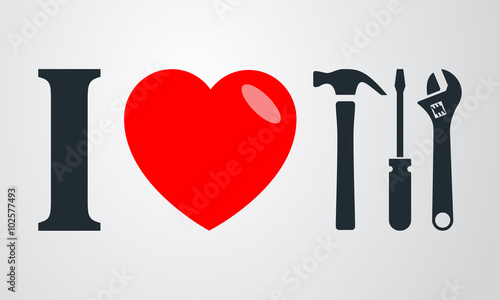 Icono plano i love herramientas en fondo degradado