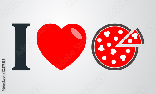 Icono plano i love pizza en fondo degradado color