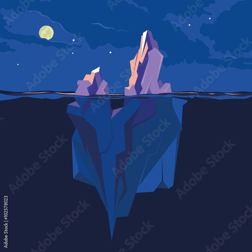 Iceberg under and above water. Vector illustration