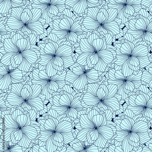 Seamless pattern made of blue Begonia flowers