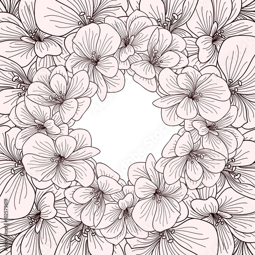 Fototapeta Naklejka Na Ścianę i Meble -  Geranium flowers frame engraving