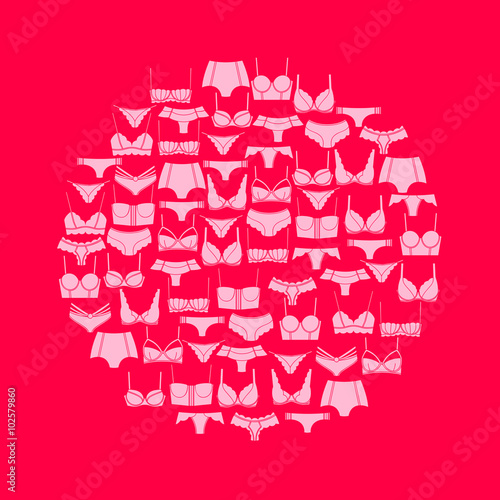 Light pink lingerie round composition on brighter background