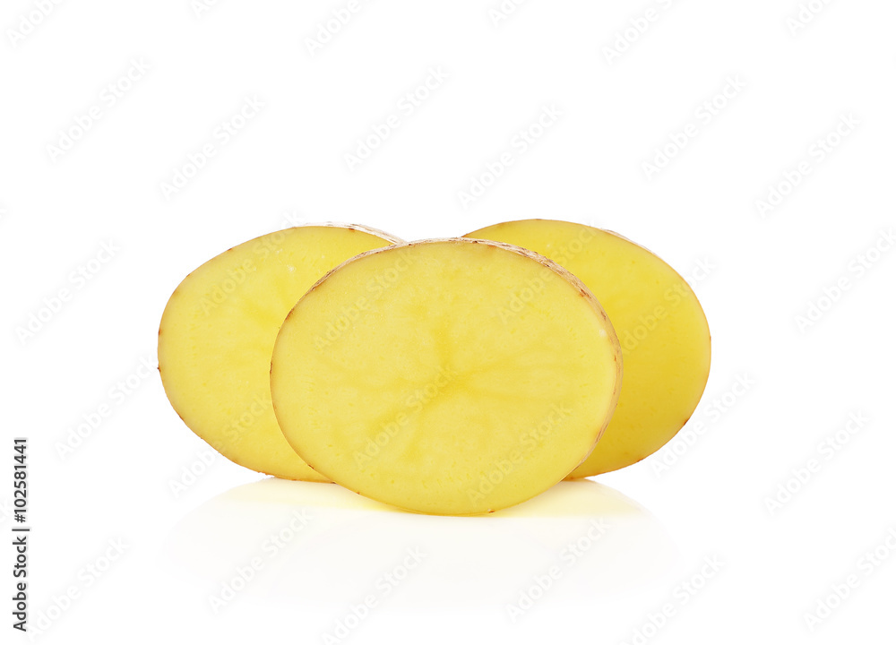 Sliced potatoes on white background
