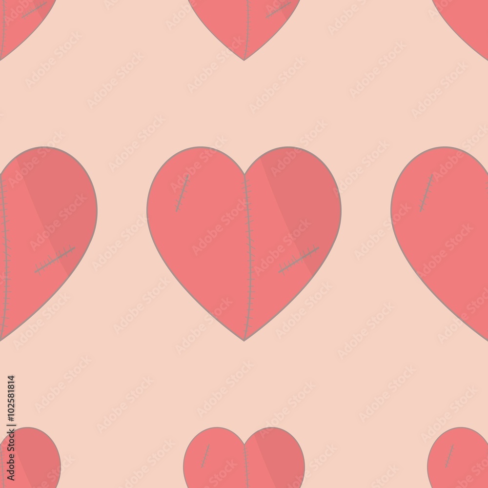 Heart. Heart pattern.Seamless pattern background heart.Plush hearts with stitches. Background Valentine's day