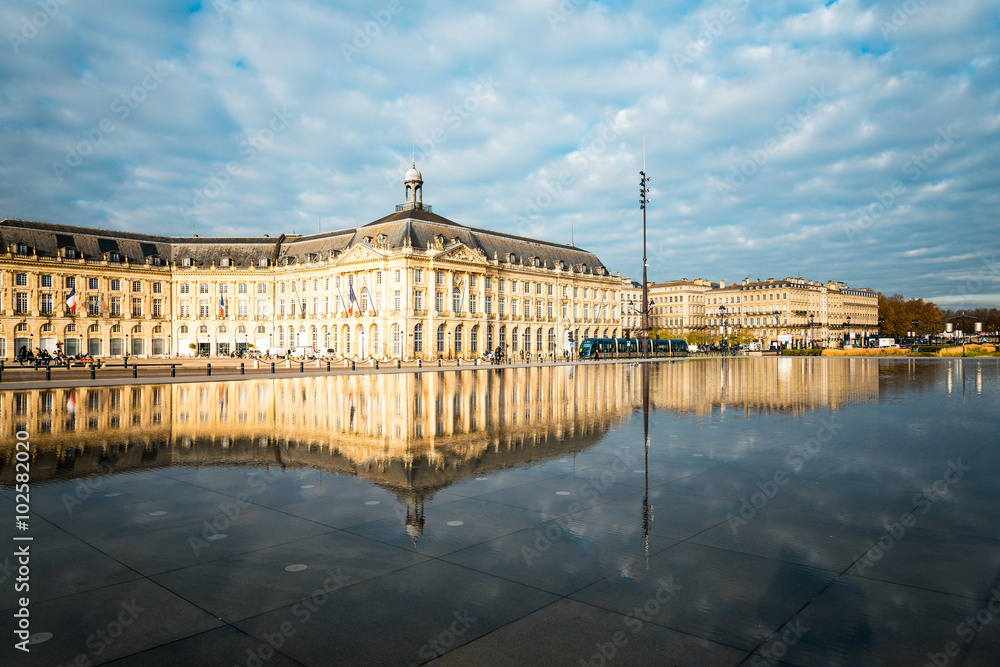 Street view of Place De La Bourse in Bordeaux city