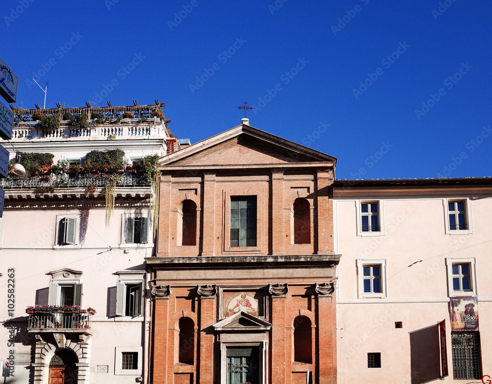 Traditional old buildings Street view in Rome