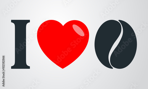 Icono plano i love grano de cafe en fondo degradado