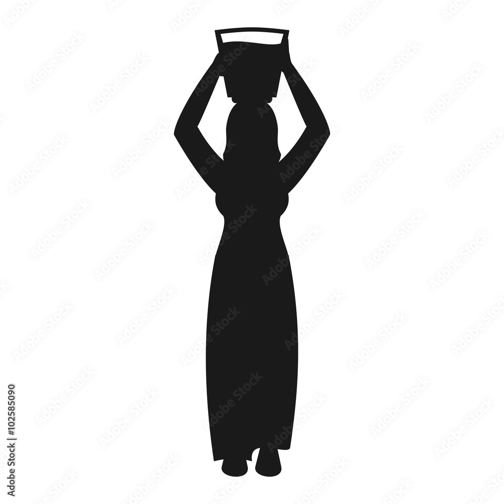 Silhouette of a woman carrying water isolated on white Silhouette of a woman carrying water isolated on white
