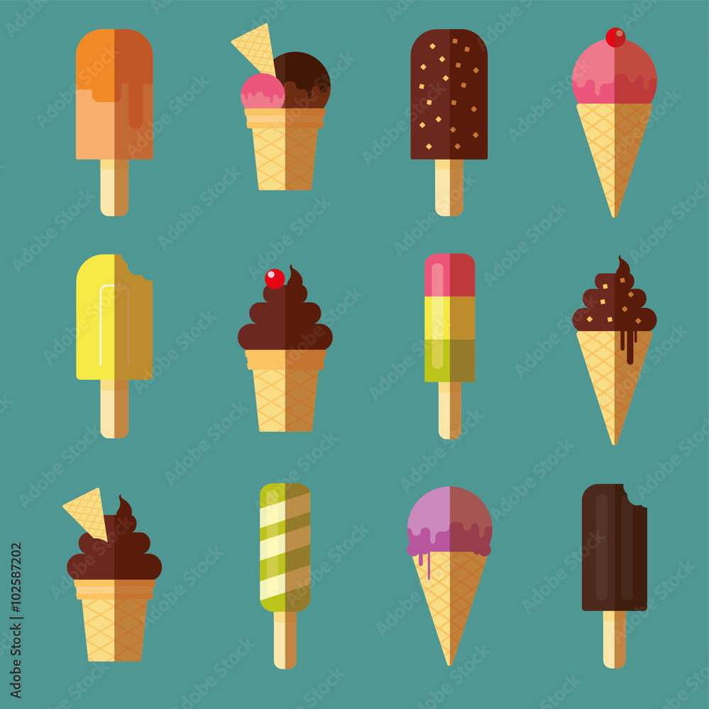 Vector collection of ice cream and dessert icons design set
