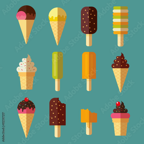 Vector collection of ice cream and dessert icons design set
