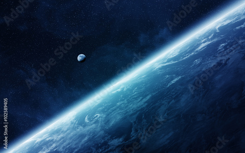 View of the moon close to planet Earth in space