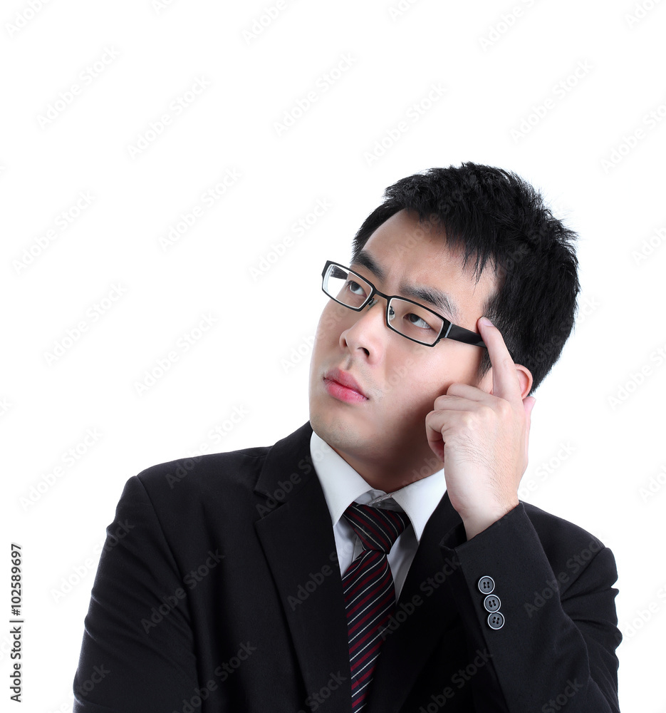portrait of serious asian businessman thinking, isolated on white portrait of serious asian businessman thinking, isolated on white