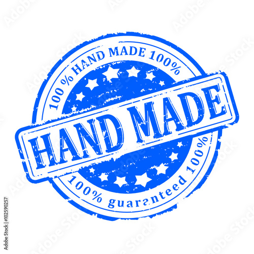 Scratched blue round stamp with the inscription - hand made - vector svg