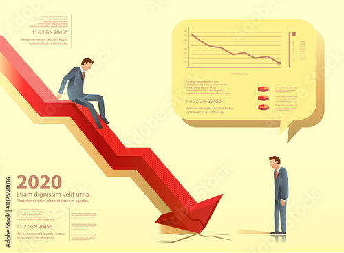 Business man slide down chart.The business failure.Investment loss.Illustration for idea of business.Approach to communication for business. Graphic design and vector EPS 10.