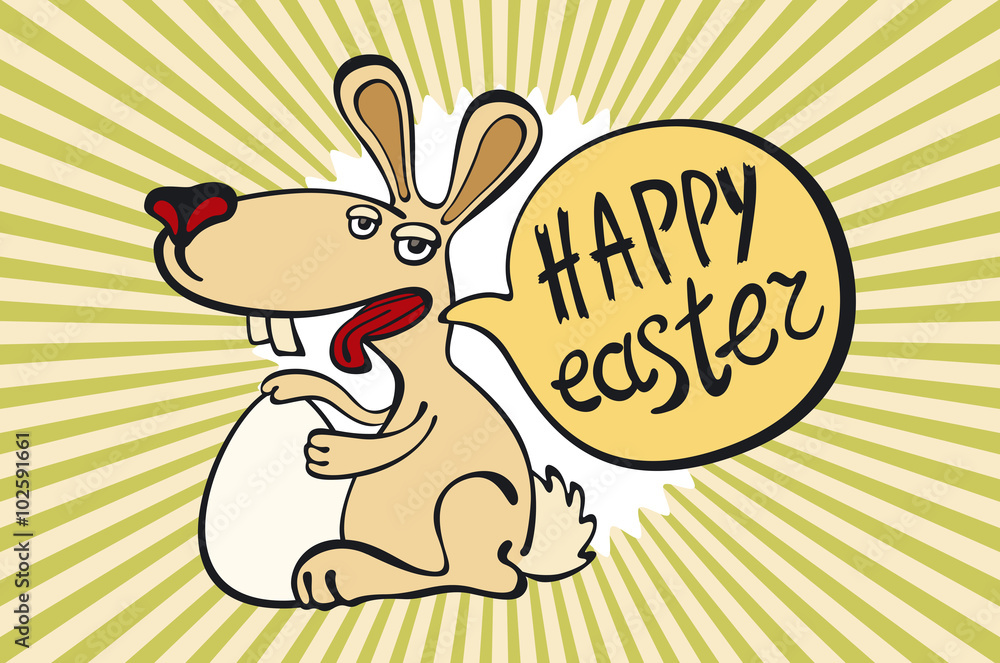 Happy easter card illustration with easter chocolate bunny, easter rabbit and type font Happy easter card illustration with easter chocolate bunny, easter rabbit and type font