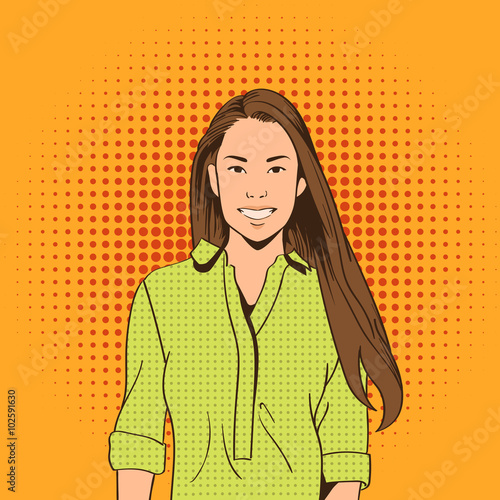 Asian Woman Smile Pop Art Colorful Retro Style