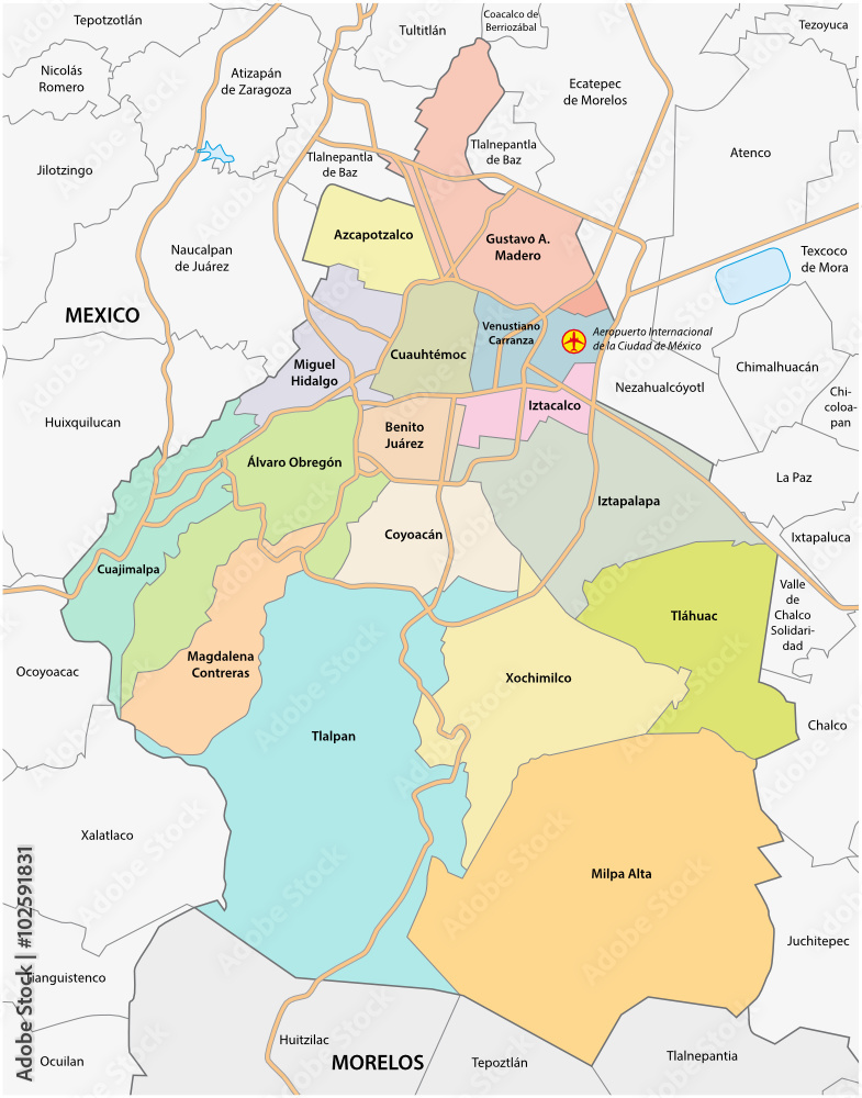 administrative and road map of mexico city