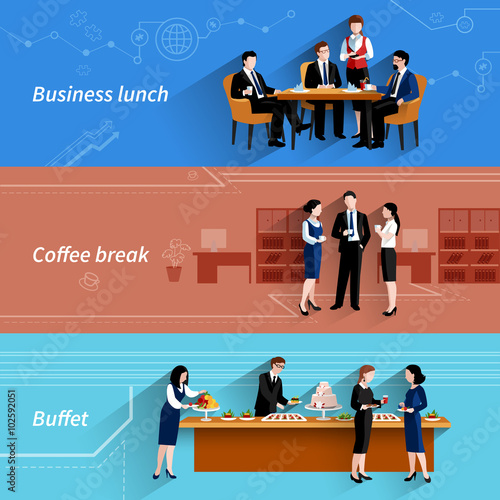 Business lunch flat banners set
