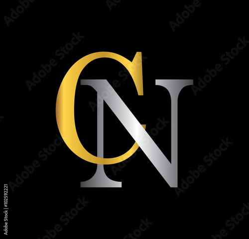 CN initial letter with gold and silver