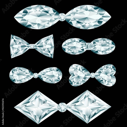 Set of diamond bows on black background
