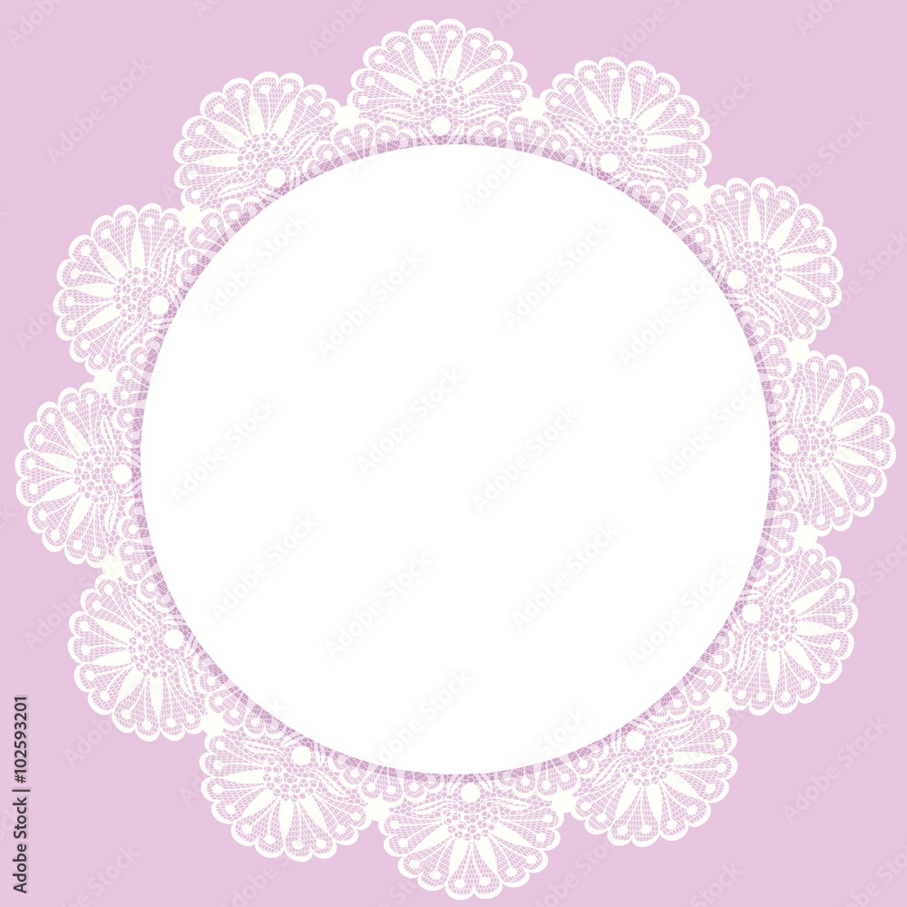 White round lacy frame on pink background