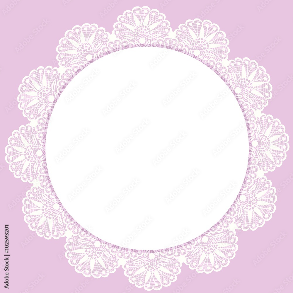 White round lacy frame on pink background White round lacy frame on pink background