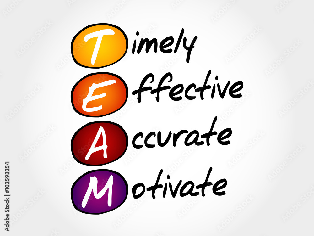 TEAM - Timely, Effective, Accurate, Motivate, acronym business concept TEAM - Timely, Effective, Accurate, Motivate, acronym business concept