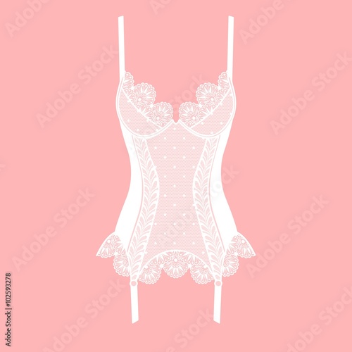 White lacy corset on pink background