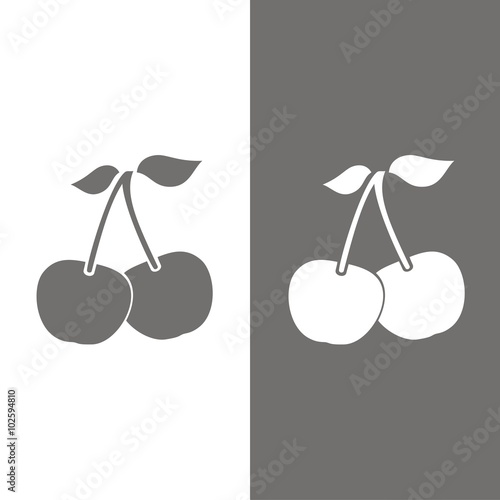 Icono de cerezas sobre fondos blanco y negro. Ilustración vectorial
