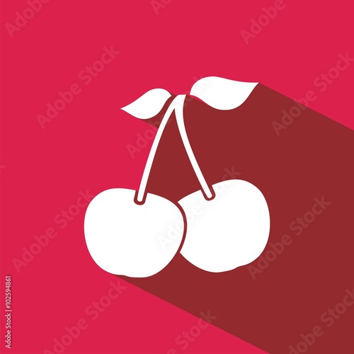 Icono de cerezas sobre un fondo rojo. Ilustración vectorial