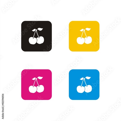Cherries icon over colored squares CMYK