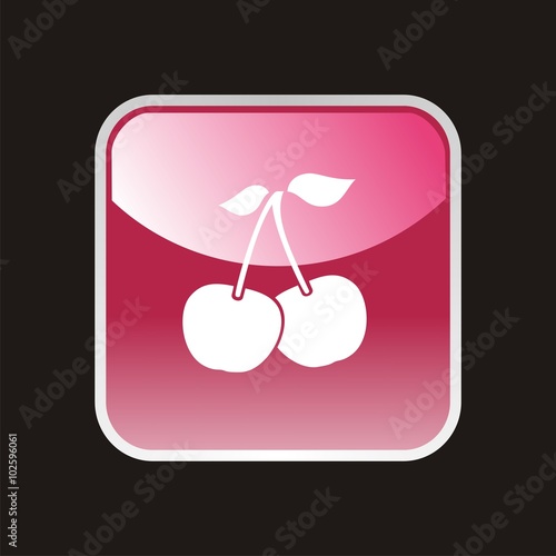 Icono de cerezas sobre un botón rojo. Ilustración vectorial